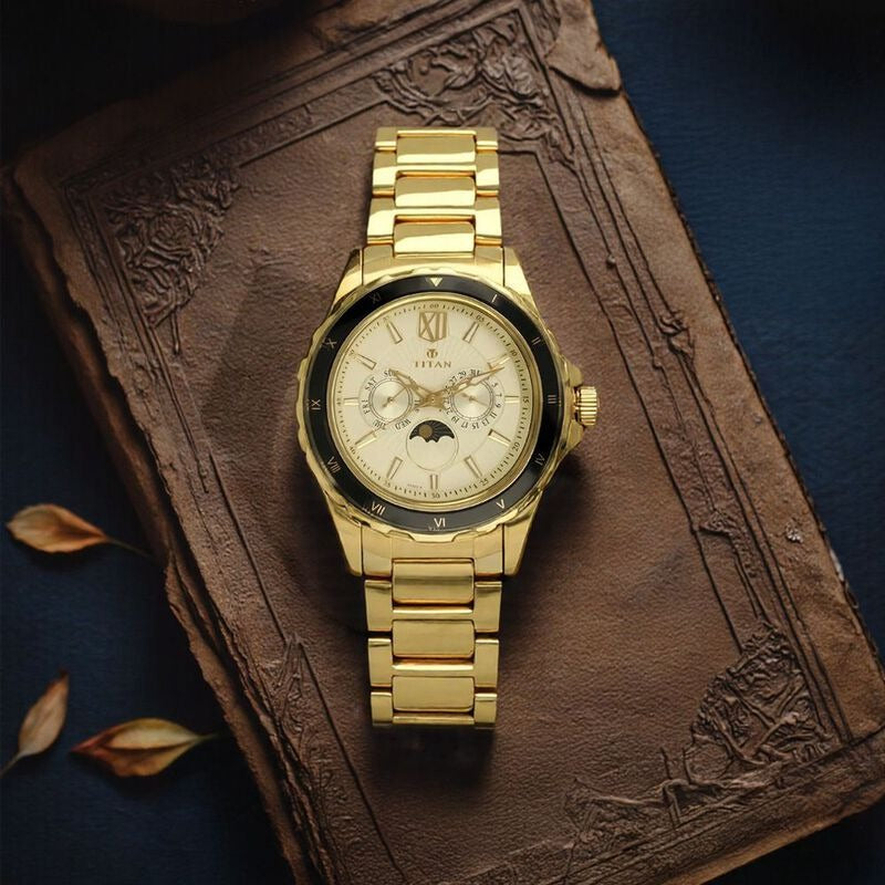 Titan Regalia 43mm Champagne Dial Date Gold Stainless Steel Bracelet Men&