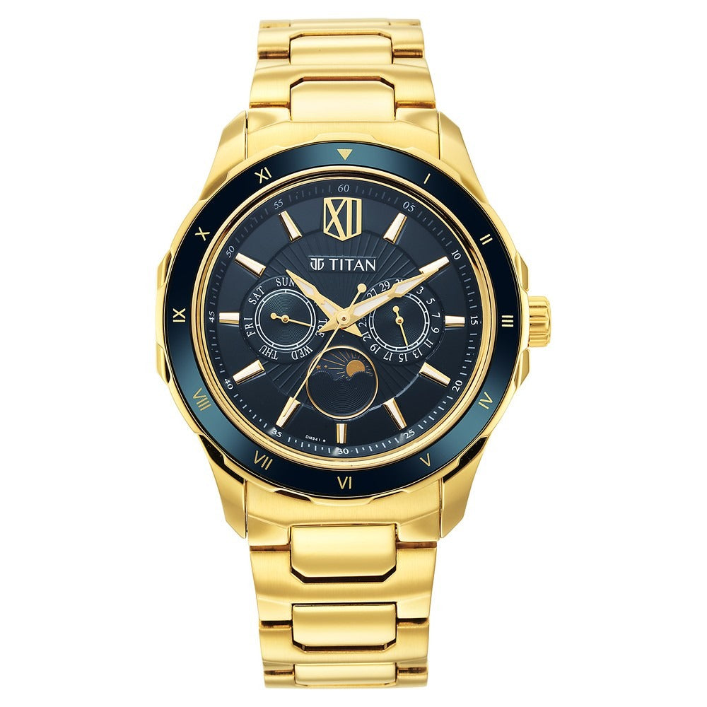 Titan Regalia 43mm Blue Dial Date Gold Stainless Steel Bracelet Men&