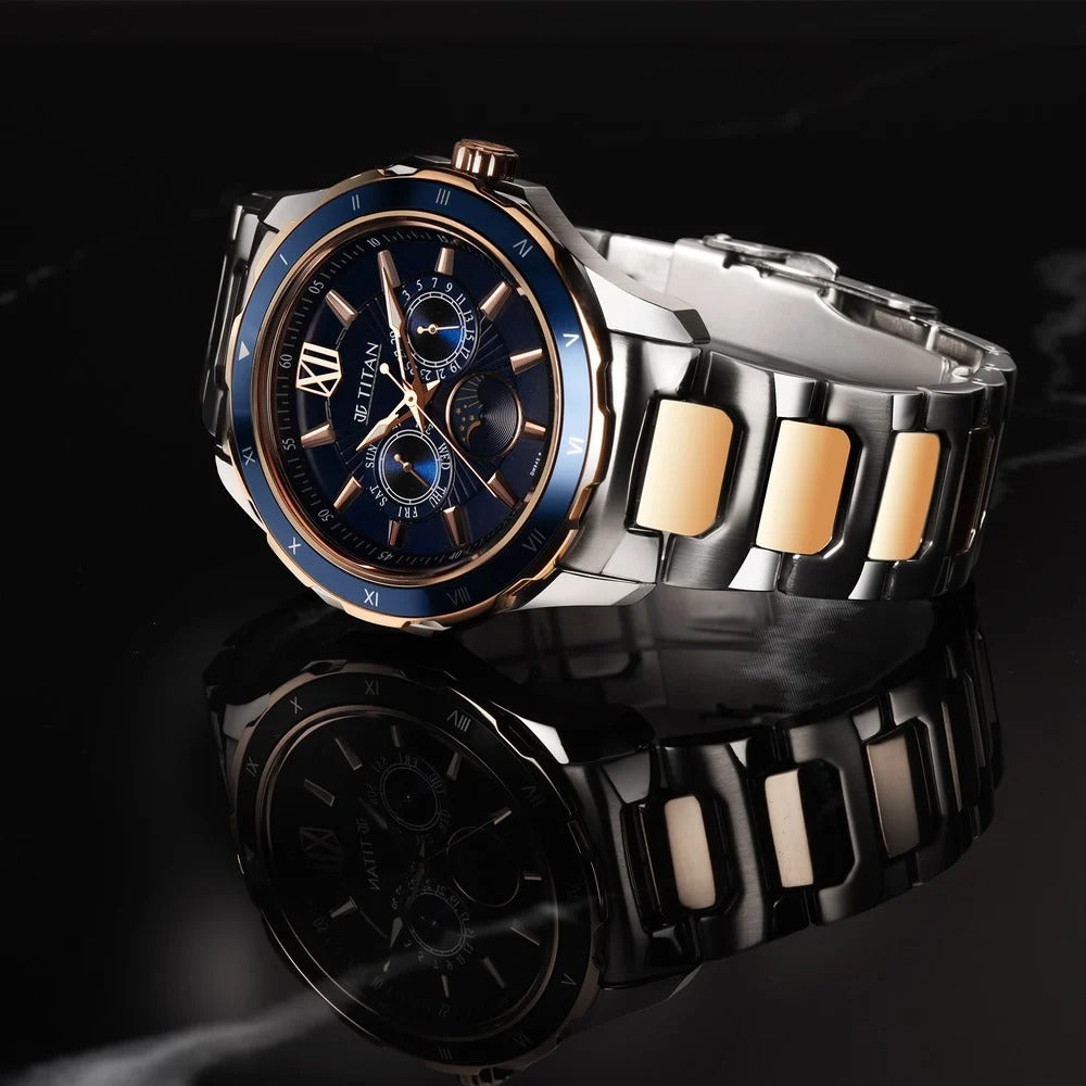 Titan Regalia 43mm Blue Dial Date Two-Tone Stainless Steel Bracelet Men&