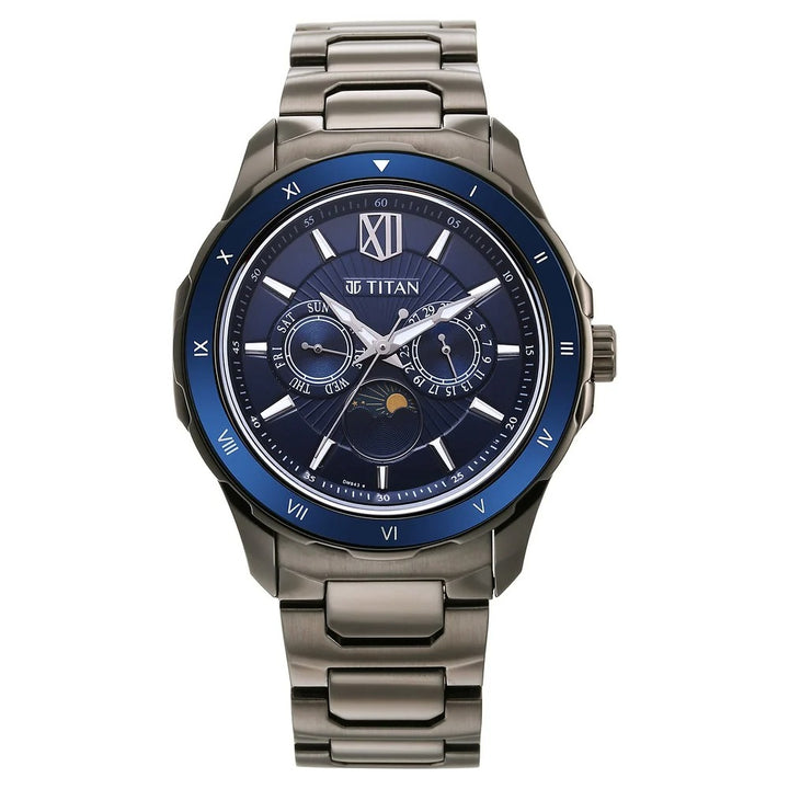 Titan Regalia 43mm Blue Dial Date Grey Stainless Steel Bracelet Men&