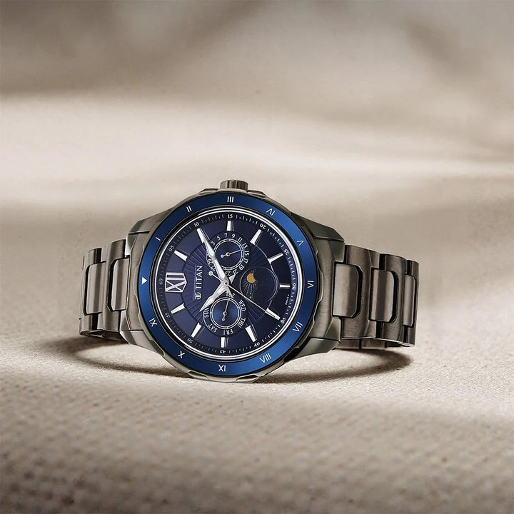 Titan Regalia 43mm Blue Dial Date Grey Stainless Steel Bracelet Men&