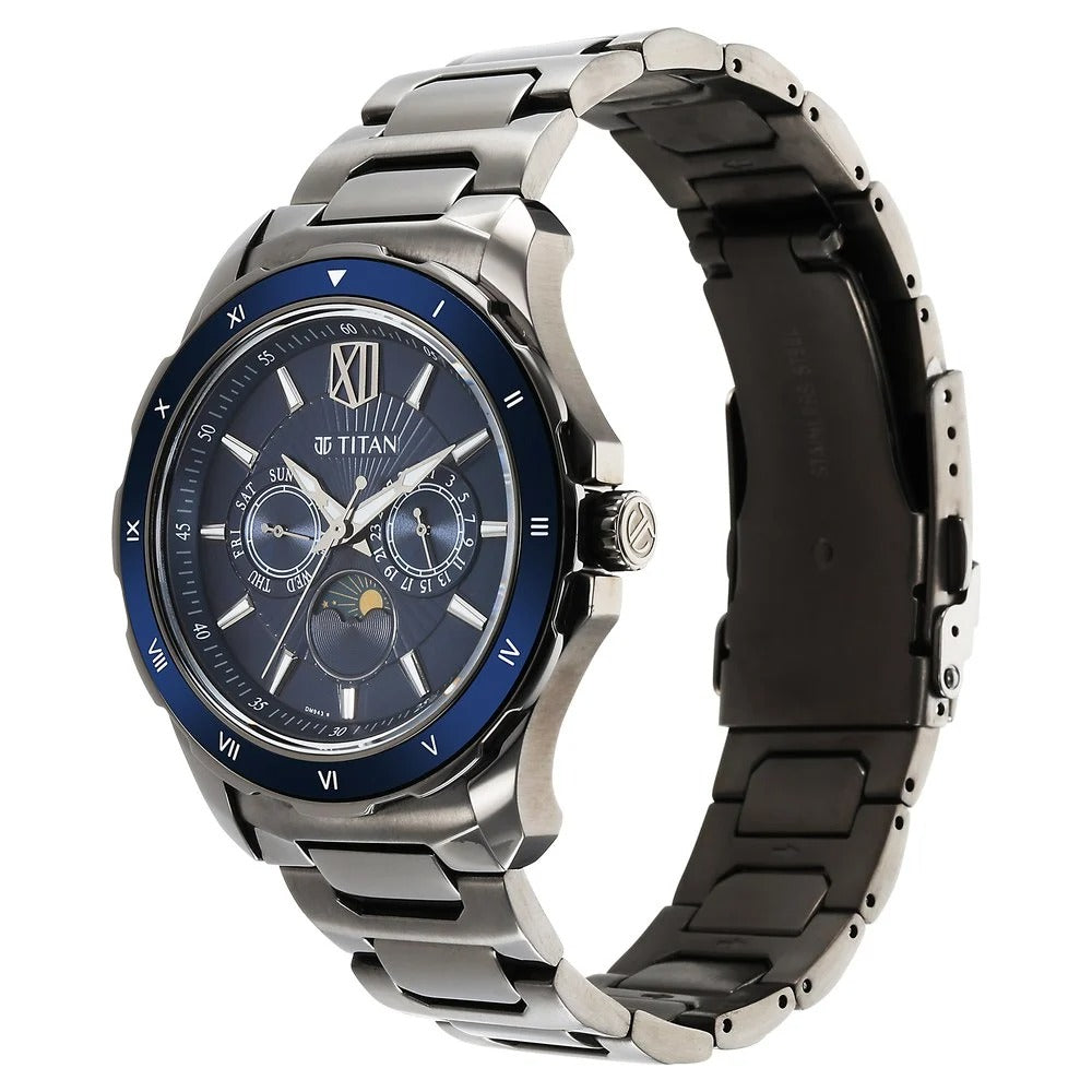 Titan Regalia 43mm Blue Dial Date Grey Stainless Steel Bracelet Men&