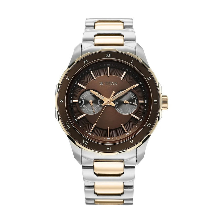 Titan Regalia Opulent 43mm Brown Dial Day Date Multifunction Stainless Steel Bracelet Men&