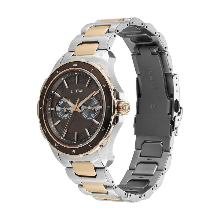 Titan Regalia Opulent 43mm Brown Dial Day Date Multifunction Stainless Steel Bracelet Men&