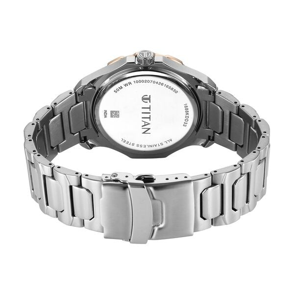 Titan Regalia Opulent 43mm Maroon Dial Day Date Multifunction Stainless Steel Bracelet Men&