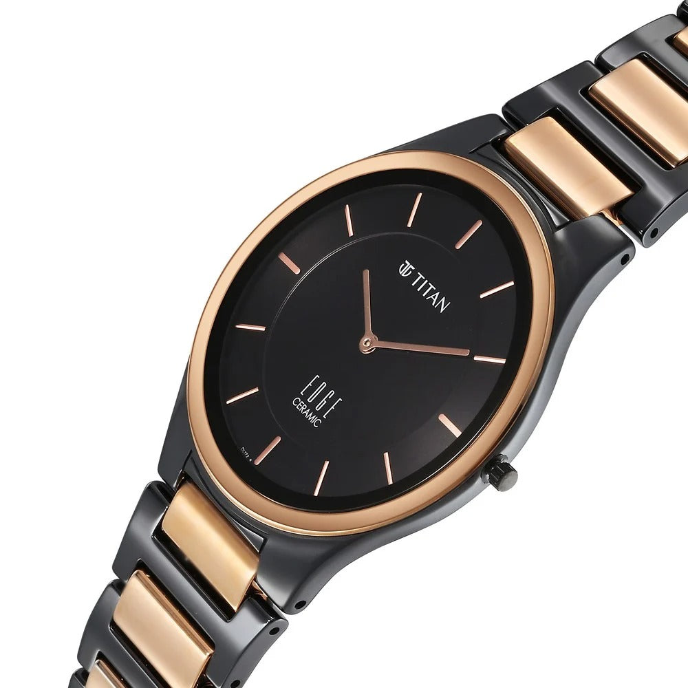 Titan Edge Ceramic 40.5mm Black Dial Sapphire Crystal Black and Rose Gold Ceramic Bracelet Men&