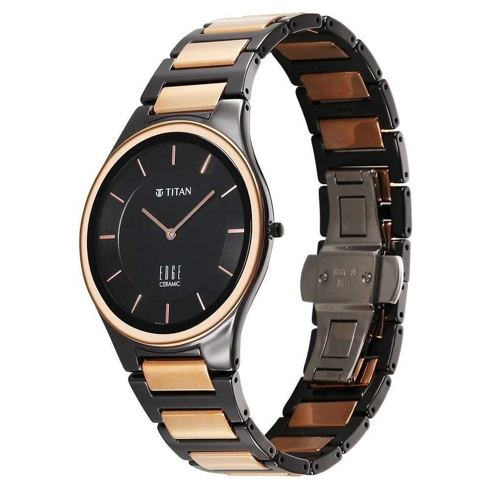 Titan Edge Ceramic 40.5mm Black Dial Sapphire Crystal Black and Rose Gold Ceramic Bracelet Men&