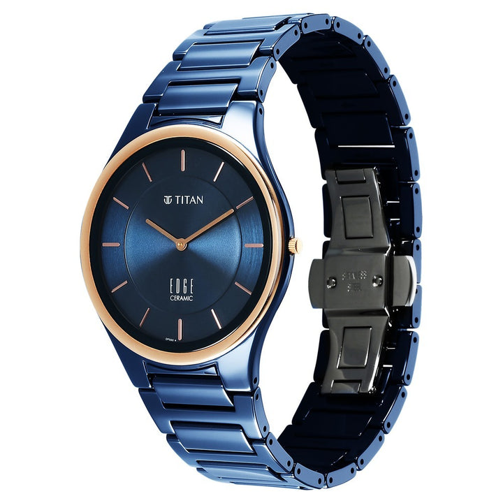 Titan Edge Ceramic 40.5mm Blue Dial Sapphire Crystal Blue Ceramic Bracelet Men&