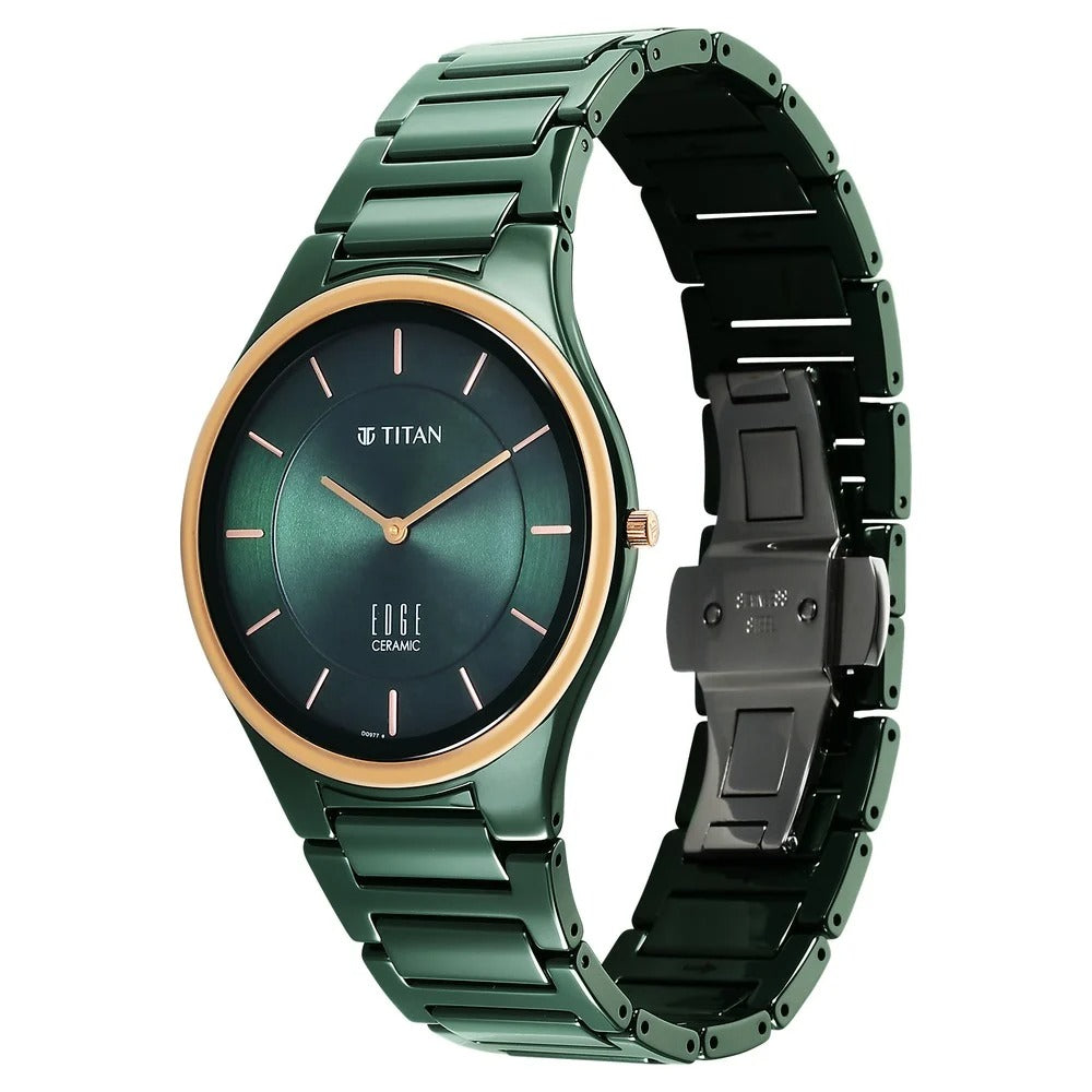 Titan Edge Ceramic 40.5mm Green Dial Sapphire Crystal Green Ceramic Bracelet Men&