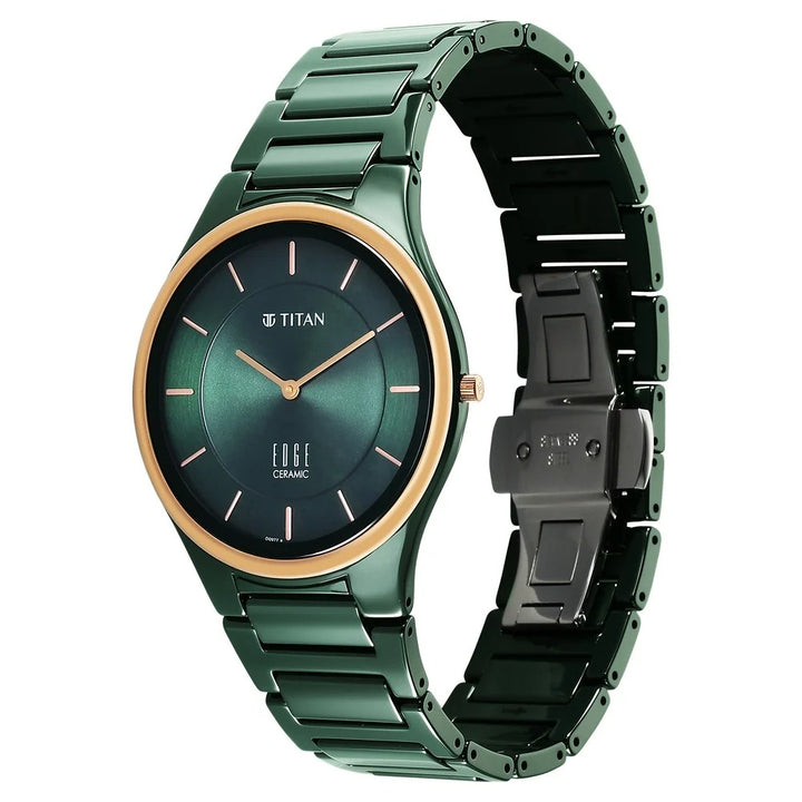 Titan Edge Ceramic 40.5mm Green Dial Sapphire Crystal Green Ceramic Bracelet Men&