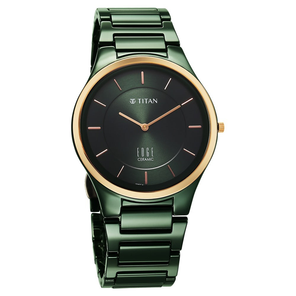 Titan Edge Ceramic 40.5mm Green Dial Sapphire Crystal Green Ceramic Bracelet Men&