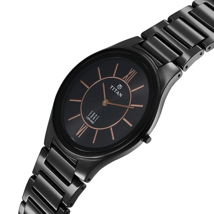 Titan Edge Ceramic 40.5mm Black Dial Sapphire Crystal All-Black Ceramic Bracelet Men&
