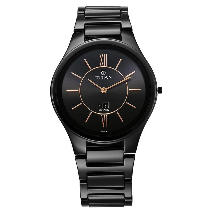 Titan Edge Ceramic 40.5mm Black Dial Sapphire Crystal All-Black Ceramic Bracelet Men&