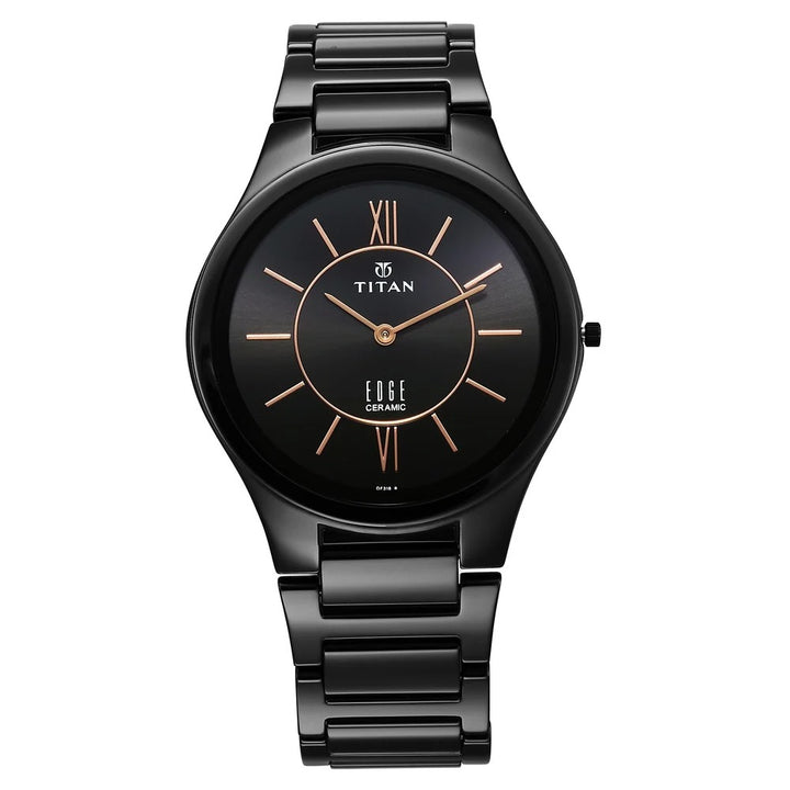 Titan Edge Ceramic 40.5mm Black Dial Sapphire Crystal All-Black Ceramic Bracelet Men&