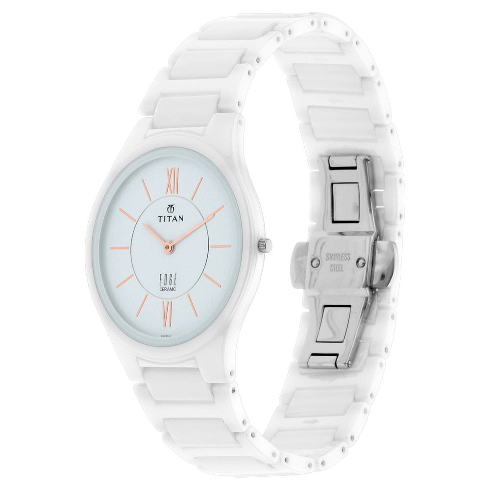 Titan Edge Ceramic 40mm White Dial Sapphire Crystal White Ceramic Bracelet Men&