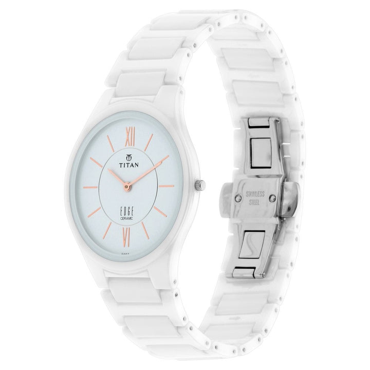 Titan Edge Ceramic 40mm White Dial Sapphire Crystal White Ceramic Bracelet Men&