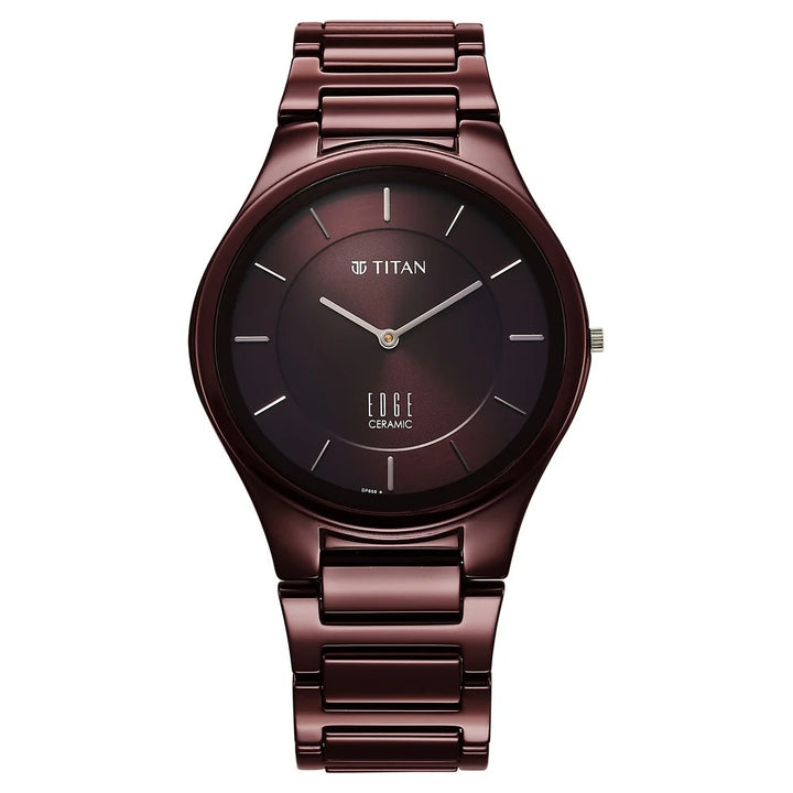 Titan Edge Wine Ceramic 40.5mm Maroon Dial Sapphire Crystal Wine Red Ceramic Bracelet Men&