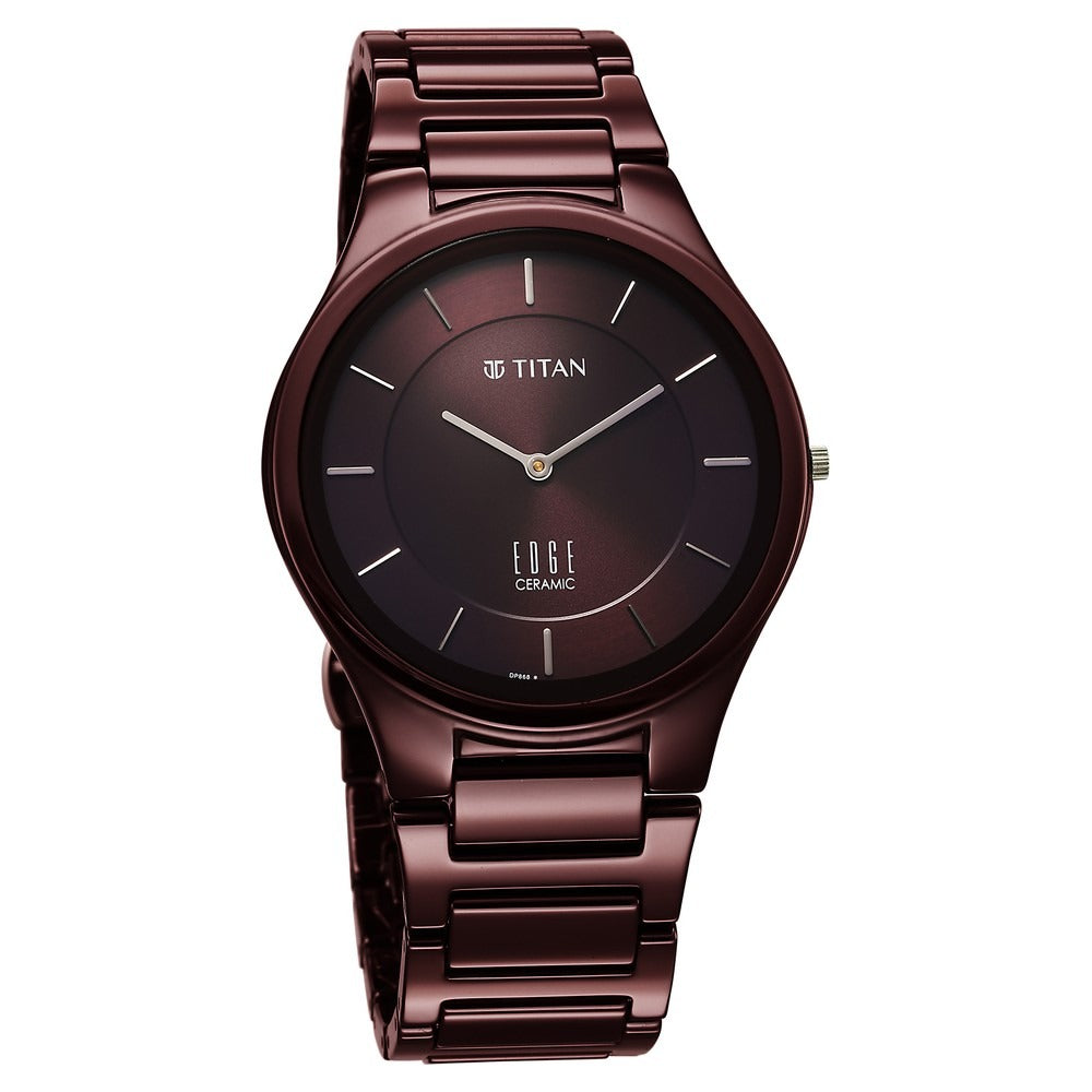 Titan Edge Wine Ceramic 40.5mm Maroon Dial Sapphire Crystal Wine Red Ceramic Bracelet Men&