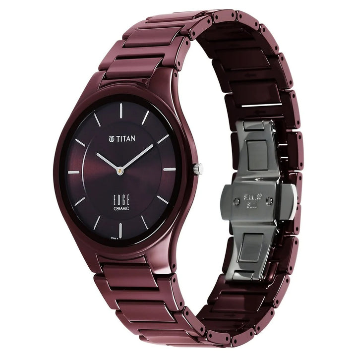 Titan Edge Wine Ceramic 40.5mm Maroon Dial Sapphire Crystal Wine Red Ceramic Bracelet Men&