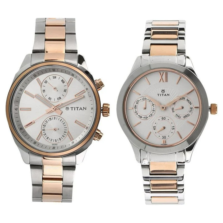 Titan Bandhan Couple Gift Set 41mm White Dial Date Two-Tone Stainless Steel Bracelet 17332570KM01