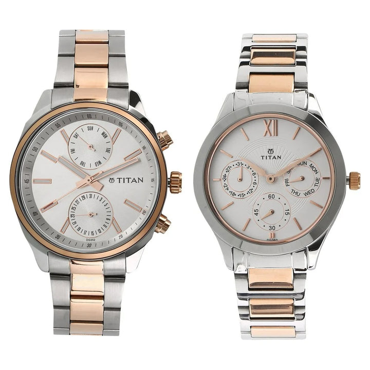 Titan Bandhan Couple Gift Set 41mm White Dial Date Two-Tone Stainless Steel Bracelet 17332570KM01