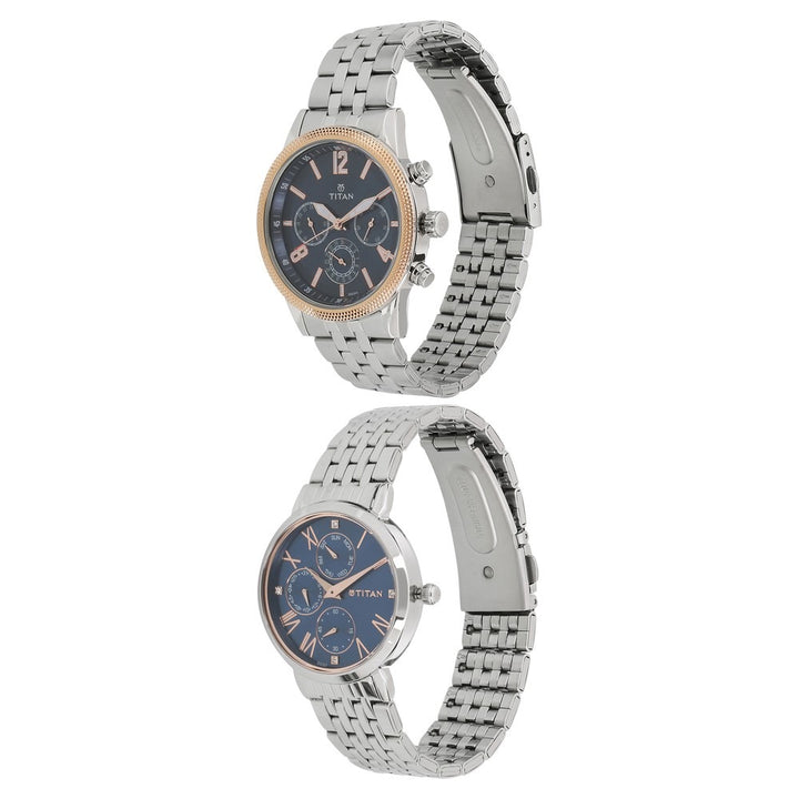 Titan Bandhan Couple Gift Set 41mm Blue Dial Silver Stainless Steel Bracelet 17342569KM01