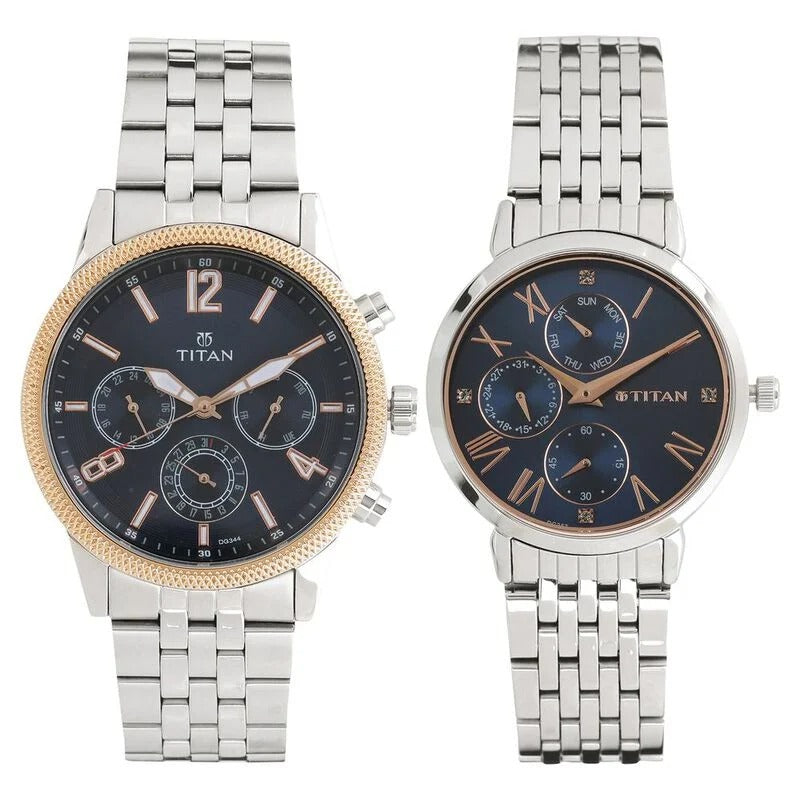 Titan Bandhan Couple Gift Set 41mm Blue Dial Silver Stainless Steel Bracelet 17342569KM01
