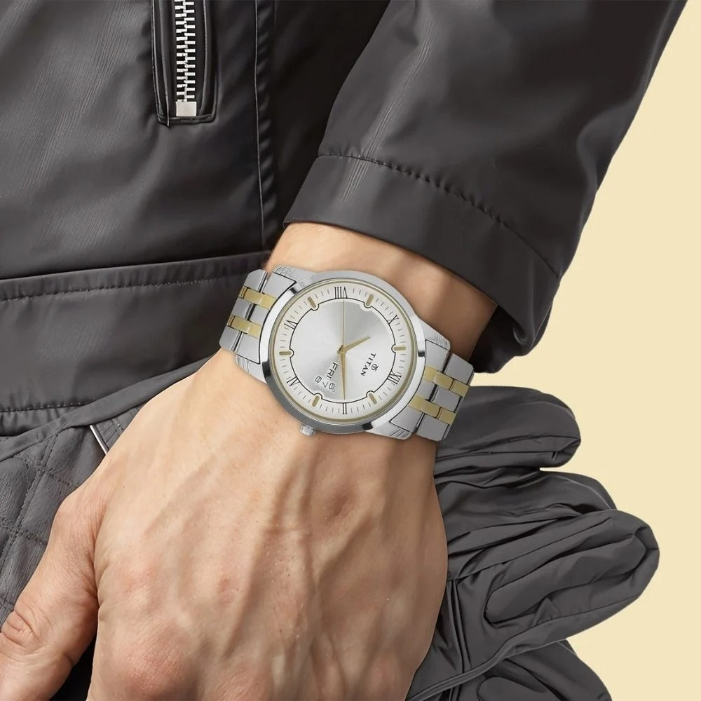 Titan Karishma 40mm Silver Dial Day Date Two-Tone Stainless Steel Bracelet Men&