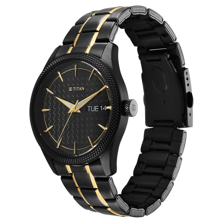 Titan Regalia Opulent 42mm Black Dial Day Date Two-Tone Stainless Steel Bracelet Men&