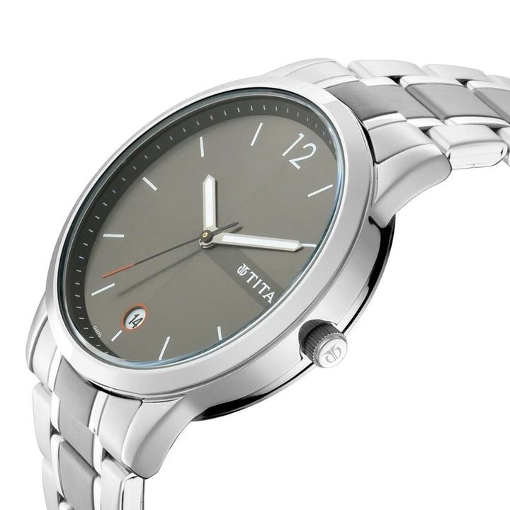Titan Workwear 42mm Anthracite Dial Date Silver Stainless Steel Bracelet Men&