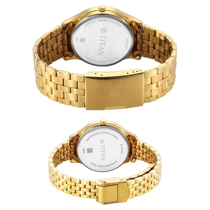 Titan Karishma Bandhan Couple Gift Set Champagne Dial Gold Stainless Steel Bracelet 18242712YM01