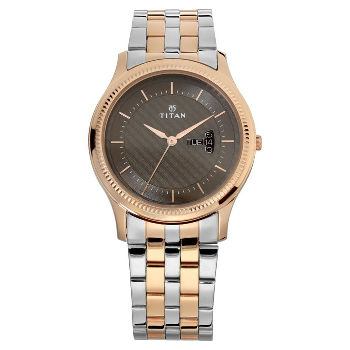 Titan Karishma 40mm Brown Dial Day Date Silver Stainless Steel Bracelet Men&