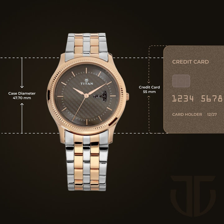 Titan Karishma 40mm Brown Dial Day Date Silver Stainless Steel Bracelet Men&
