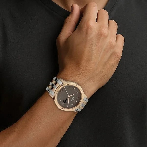 Titan Karishma 40mm Brown Dial Day Date Silver Stainless Steel Bracelet Men&