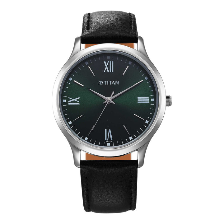 Titan Karishma 40mm Green Dial Black Leather Strap Men&