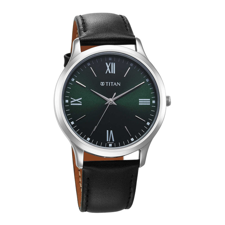 Titan Karishma 40mm Green Dial Black Leather Strap Men&