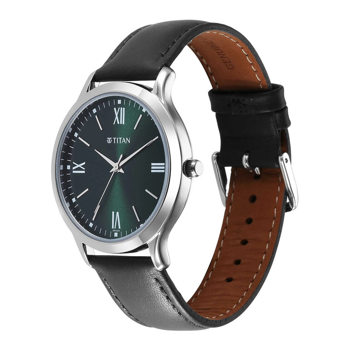 Titan Karishma 40mm Green Dial Black Leather Strap Men&