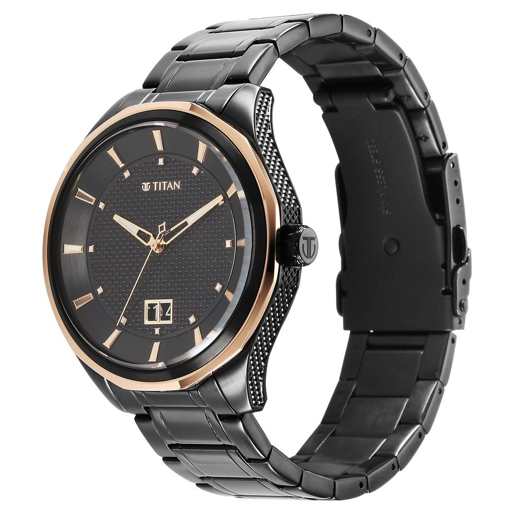 Titan Regalia Opulent 42.5mm Black Dial Date Black Stainless Steel Bracelet Men&