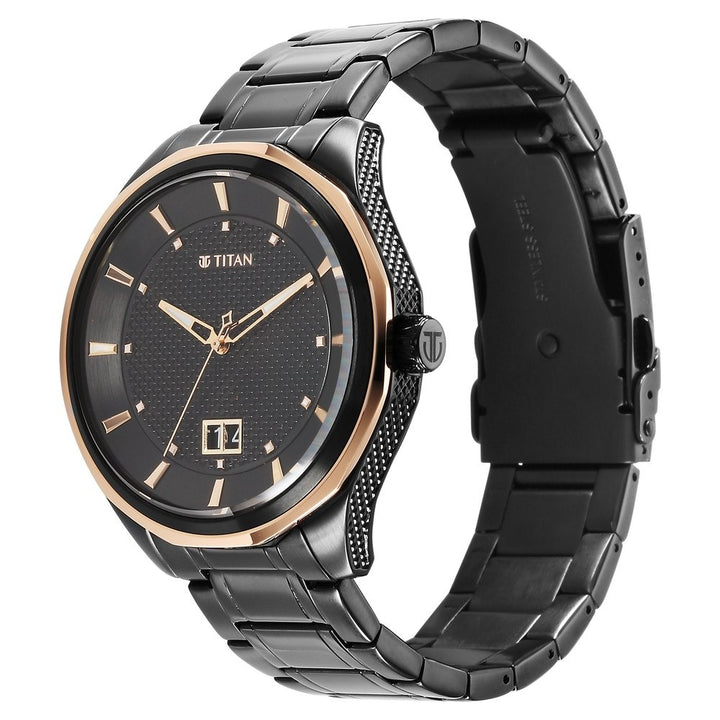 Titan Regalia Opulent 42.5mm Black Dial Date Black Stainless Steel Bracelet Men&