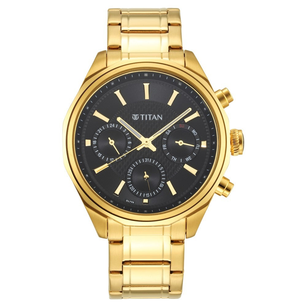 Titan Regalia Opulent 42.5mm Black Dial Multifunction Gold Stainless Steel Bracelet Men&