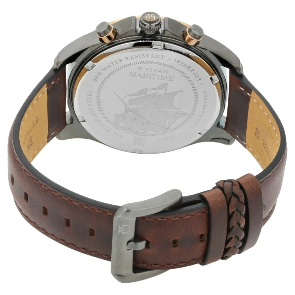 Titan Maritime 45.6mm Sea Green Dial Chronograph Brown Leather Strap Men&