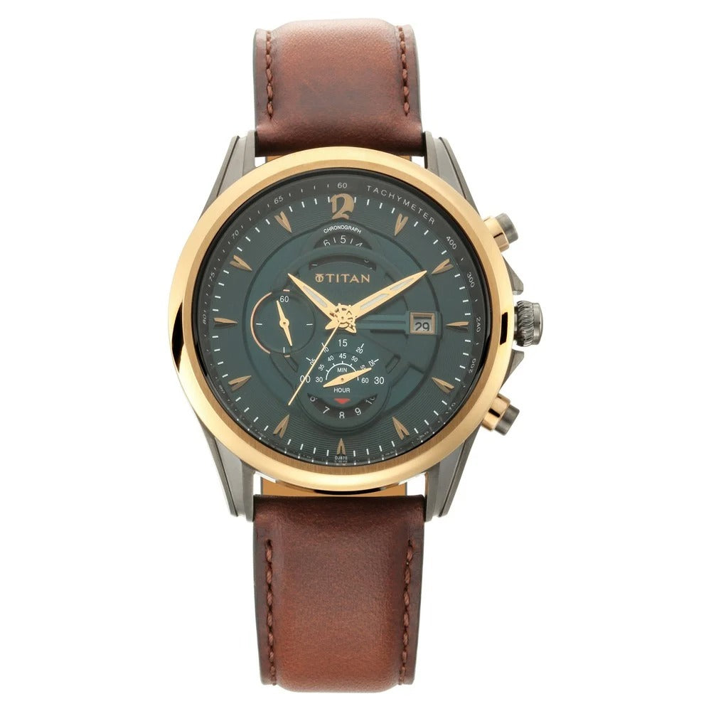 Titan Maritime 45.6mm Sea Green Dial Chronograph Brown Leather Strap Men&