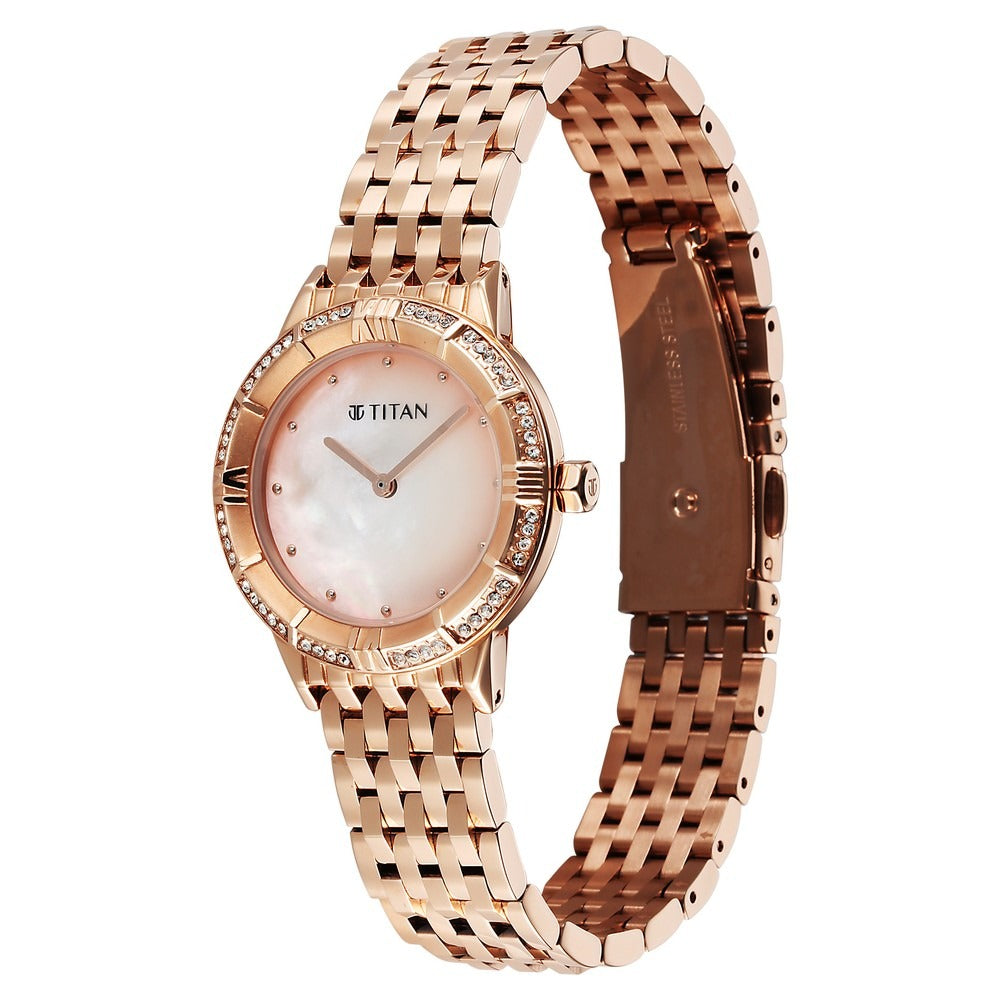 Titan Glamour Rose Gold Multifunction Mother of Pearl Women&