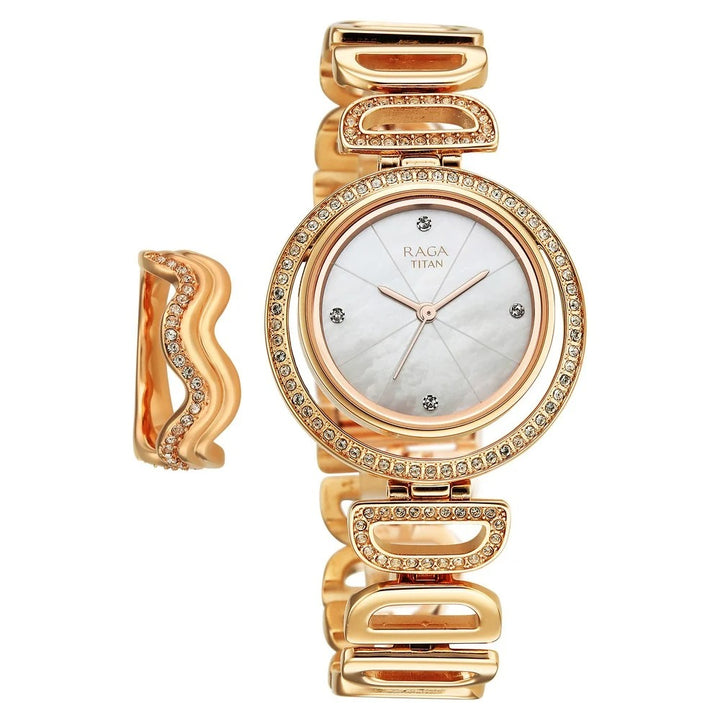 Titan Raga Glimmers Mother of Pearl Rose Gold Bracelet Women&
