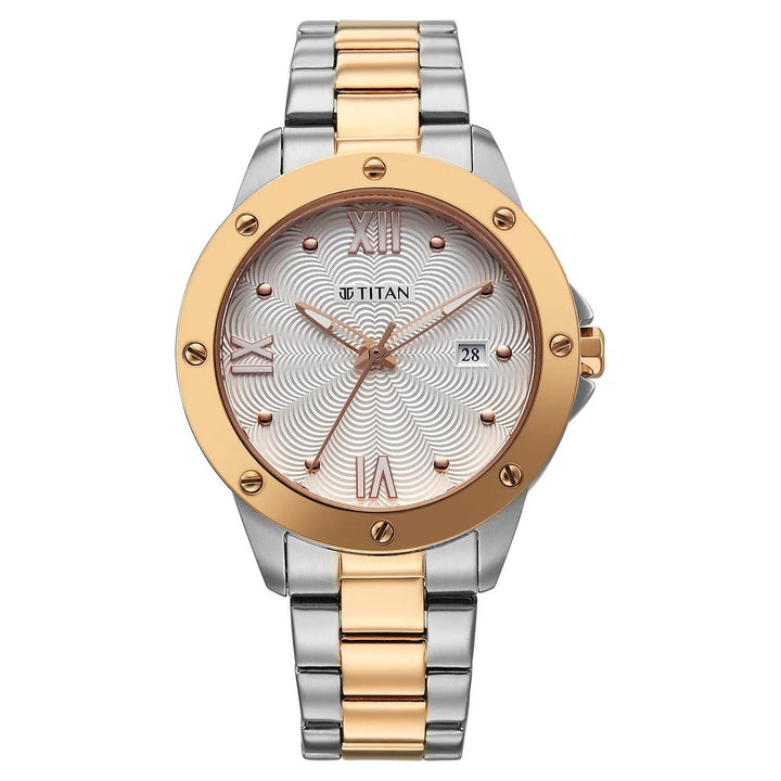 Titan Purple Oro Time White Dial Two-Tone Date Women&