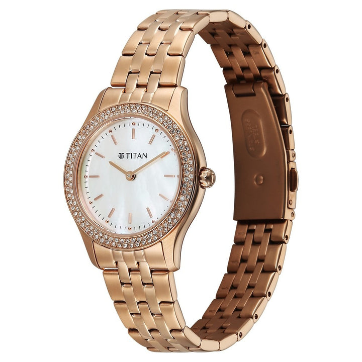 Titan Glamour Oval White Mother of Pearl Rose Gold Women&