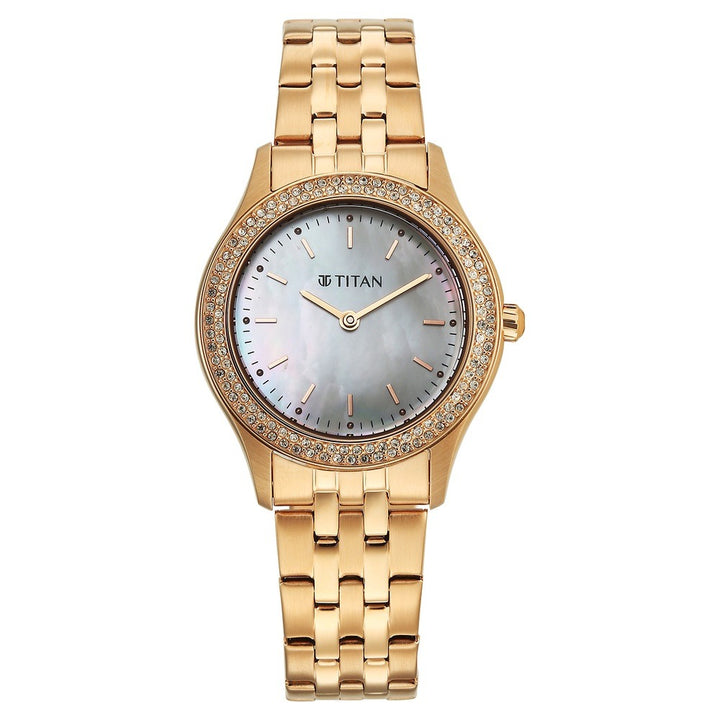 Titan Glamour Oval White Mother of Pearl Rose Gold Women&