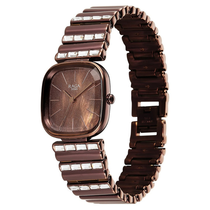 Titan Raga Glimmers Brown Mother of Pearl Dial Women&