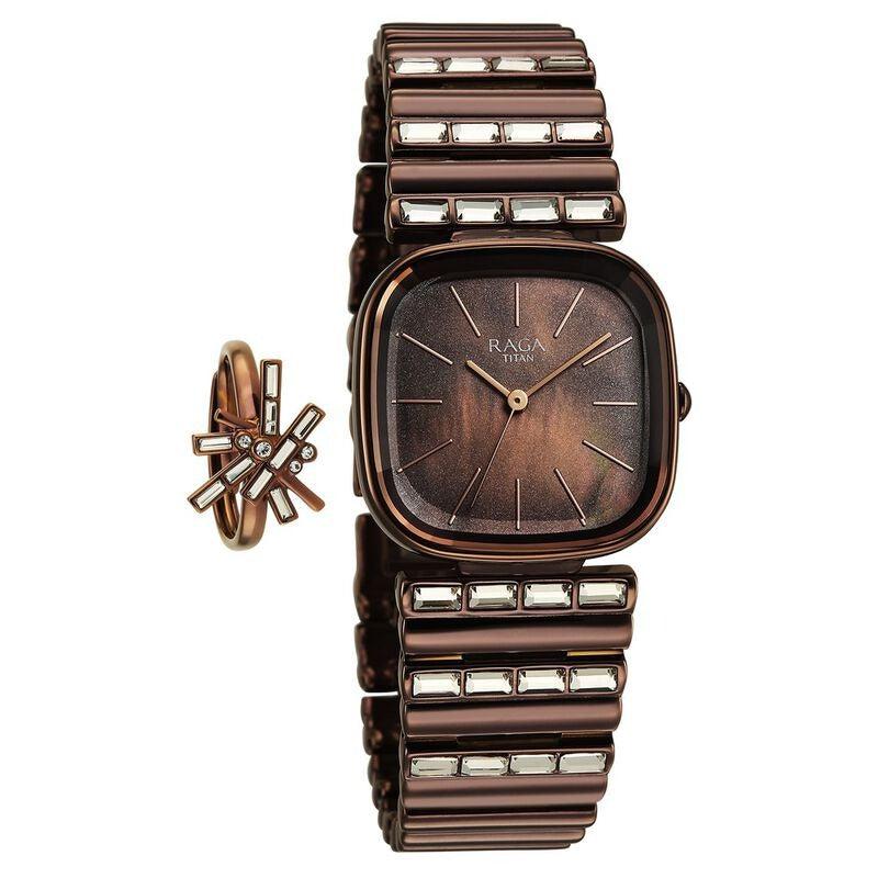 Titan Raga Glimmers Brown Mother of Pearl Dial Women&