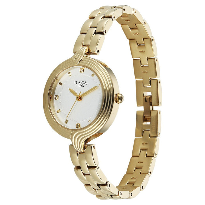 Titan Raga Showstopper White Dial Rose Gold Women&